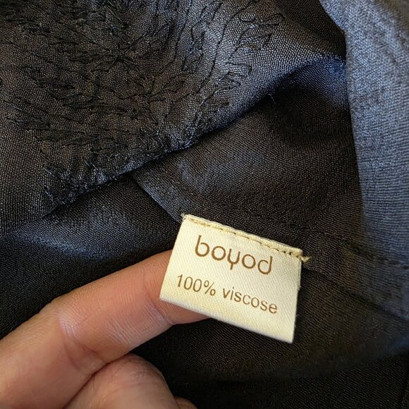 BoYod Black Hand Beaded Peacock Feather Dress S Boho Semi Sheer - Picture 5 of 16